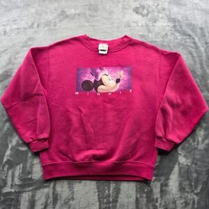 Vintage Disney Minnie Mouse Sweatshirt L Pink Girls Kids Cotton Blend Graphic